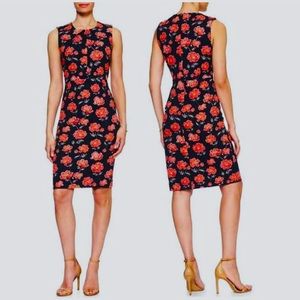 Banana Republic pleat neck floral sheath dress knee-high